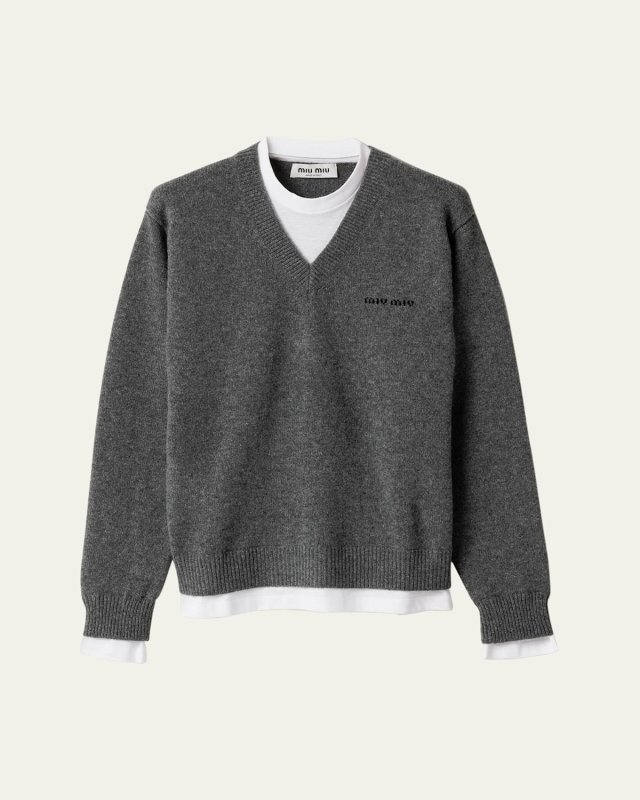 Layered V-Neck Cashmere Sweater